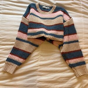 Altar'd State cropped Pink and Blue Striped Sweater